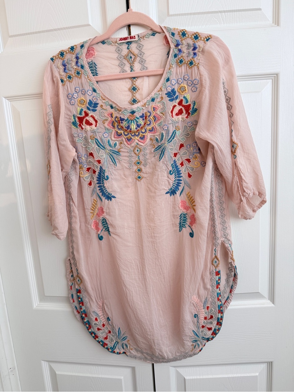Johnny Was Silk Dusty Pink Embroidered Tunic M